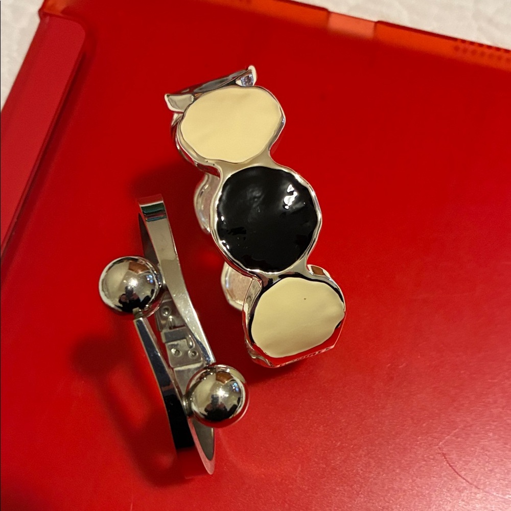 EUC, Silver and Ivory & Black Women's Bracelets with Hinged Open/Close